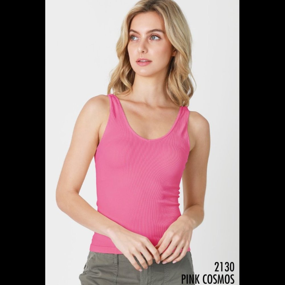 New Pink Cosmos Reversible Ribbed Vee Neck and Scoop Neck Tank Top